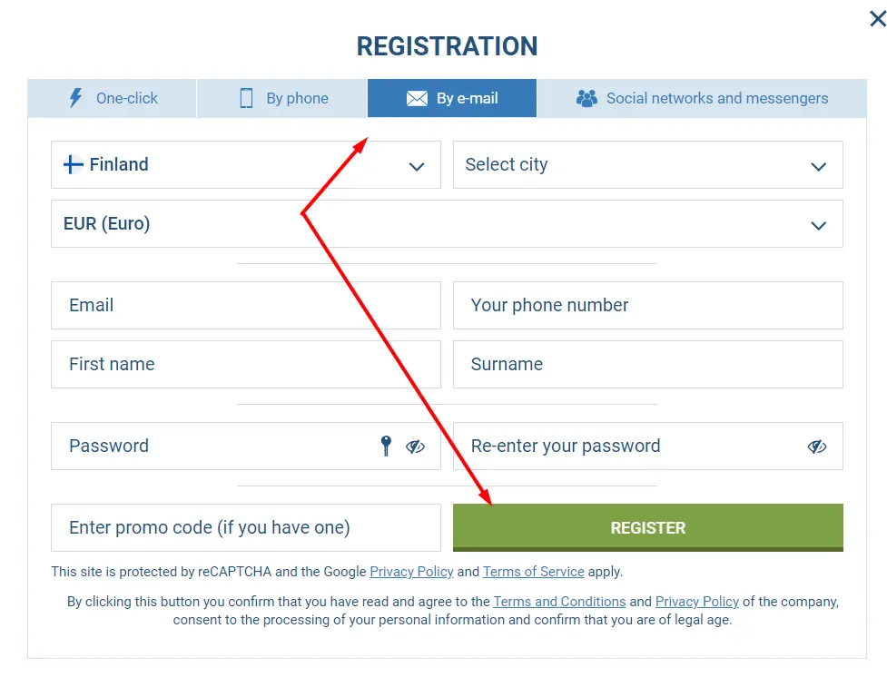 регистрация По электронной почте