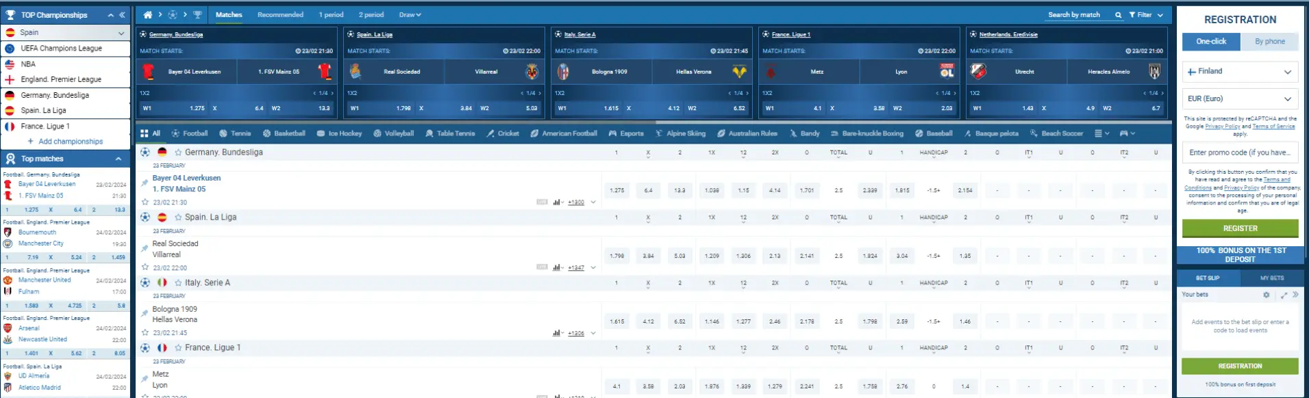 Ставки на спорт в букмекерской конторе 1хБет