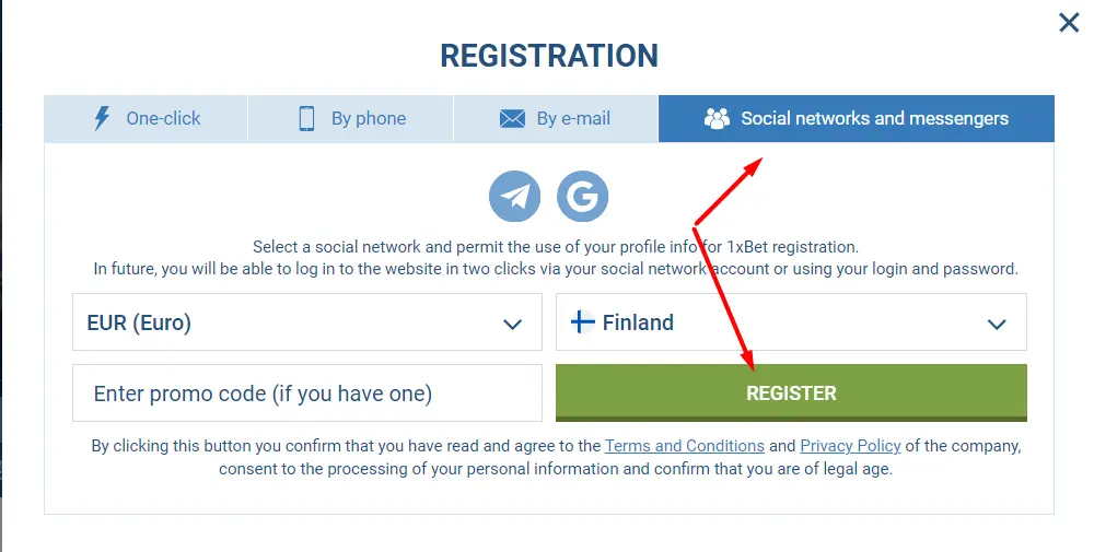 Регистрация Через социальные сети